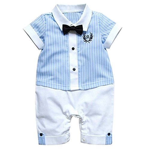 Lestore Baby Boy Blue Stripe Gentleman Romper Bodysuit Costume Outfit