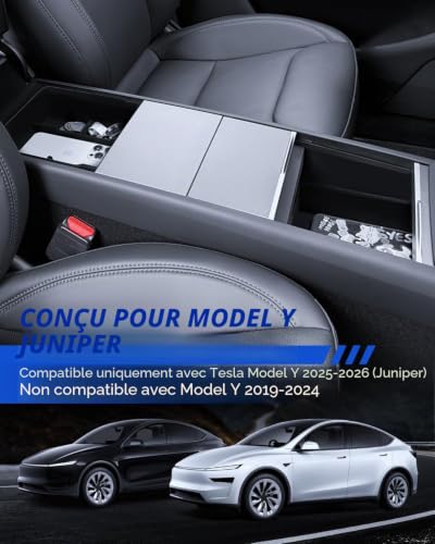 LANTU 3 Pack Accessories for Tesla Model Y 2025-2026 Juniper Center Console Organizer, Silicone Organizer Tray and Armrest Storage Box (Velvet Cover)