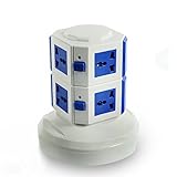 ETvalley Multi-plug protector USB Smart Charger Multi plug with 2 Levels 6 AC Plugs and 4 USB Charger for Smartphones and Tablets, Rated Voltage 110~250V, Blue