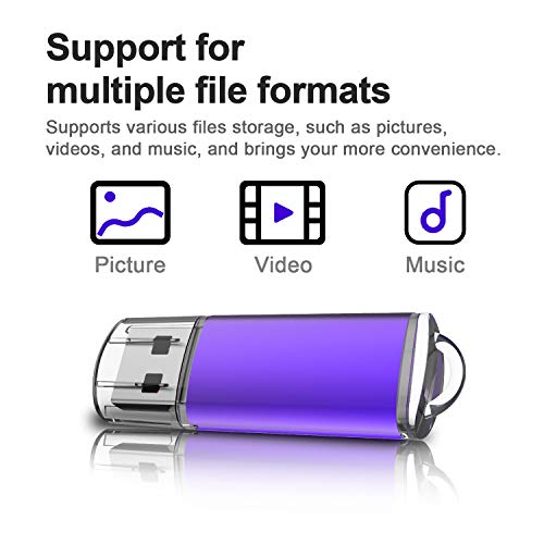 KEXIN Flash Drive 64 GB USB Flash Drive Pack Thumb Drive Multiple Color USB Memory Sticks Pen Drives USB 2.0, Black/Blue/Green/Purple/Red (5 Pack 64GB) - Thumbnail 2