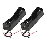 uxcell 2 Pcs Black 18650 Flat Tip Batteries Battery Holder Case w Wire Leads