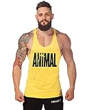 Efashionmx Mens Animal Letter Print Stringer Bodybuilding Gym Tank Tops (Medium, Yellow)