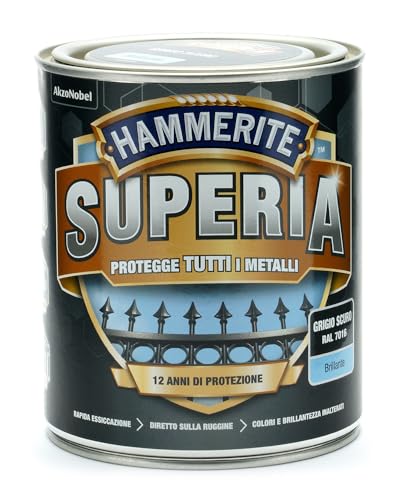 Hammerite Superia Rostschutzlack für innen und außen, glänzend, dunkelgrau, 750 ml