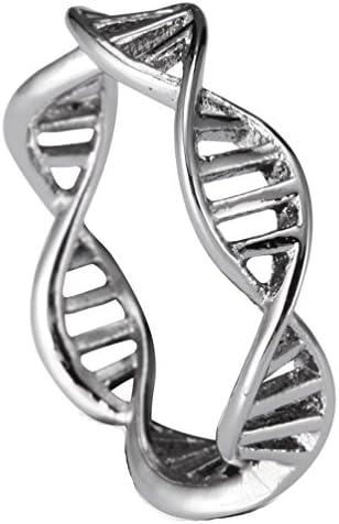 Women Fashion Stainless Steel DNA Helix Band Chemistry Science Molecule Ring Creative Silver Finger Band