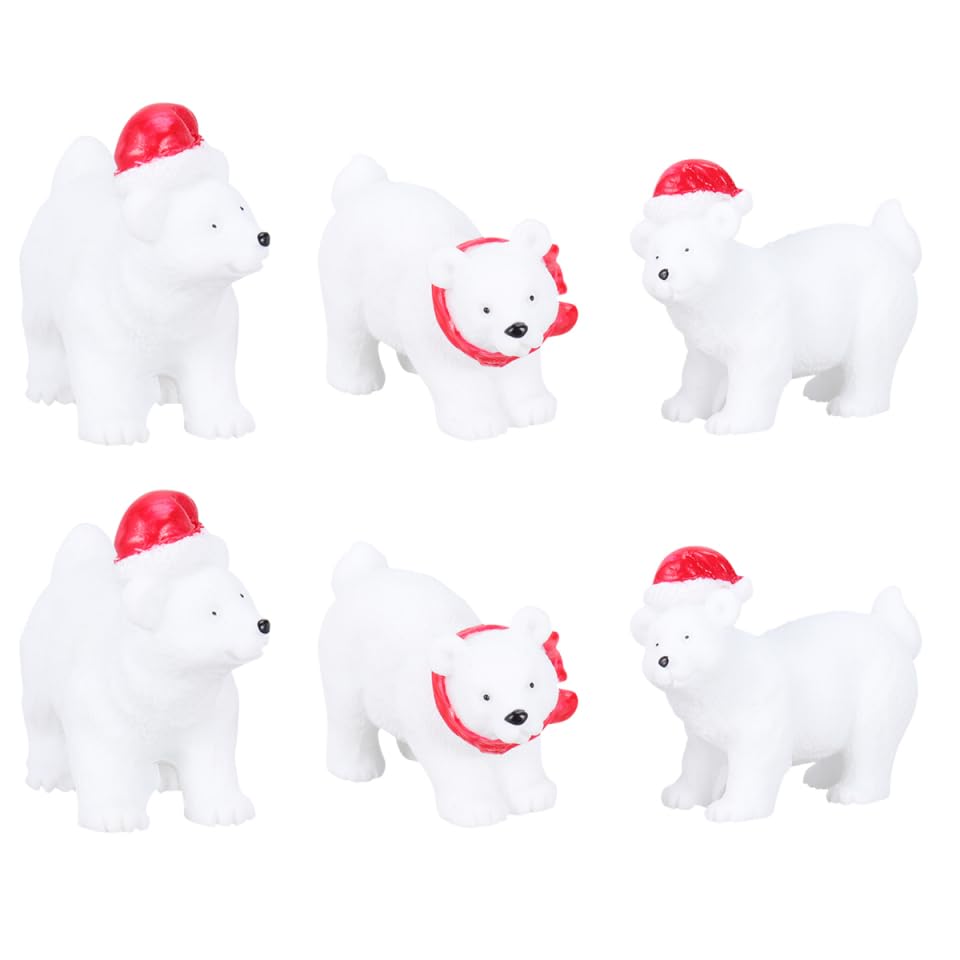 LIOOBO Christmas Decor Polar Bear Micro Decor Winter Wonderland Bear 6pcs Christmas Miniature Polar Figurines Resin Fairy Garden Decorations Ornaments For Bonsai Micro Landscape Home