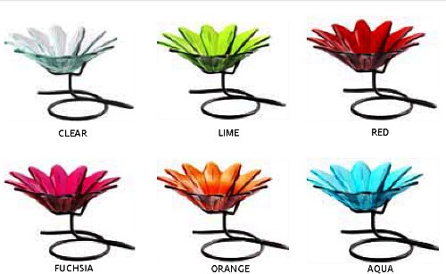 Colorful Daisy Shaped Glass Serving Chip & Dip Dish or Candy Nut Bowl ~ G147F Aqua Table Top Glass Serving Bowl Serve Ware w/ Metal Stand for Chip & Dip Combos, Fruit or Displaying Potpourri