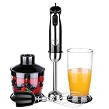Aicok Immersion Blender 5-Speed Hand Blender Set 3-in-1 Multifunctional Mixer With Chopper, Whisk, Beaker Attachment Smart Stick Blender for Sauce and Smoothies, 350W, Food Grade Blade Stainless Steel ()
