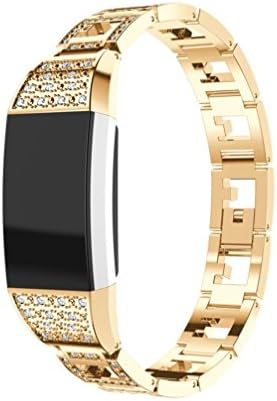 Glorrt NEW Stainless Steel Watch Band Wrist strap For Fitbit charge 2 Smart Watch (Gold)