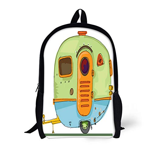 Pinbeam Backpack Travel Daypack Camper Caravan Vintage Trailer Cartoon Camp Truck Family Waterproof School Bag