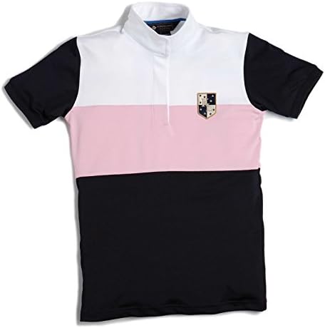 Kingsland Equestrian ApparelTechnical Ladies White/Navy/Pink Short Banded Sleeve Show Shirt with Hidden Buttons