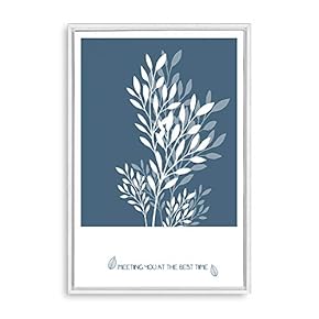 Framed Canvas Wall Art - White Leaf on Grayish-Blue Background - Canvas Prints Home Artwork Decoration for Living Room,Bedroom - 16x24 inches