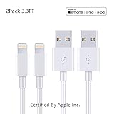 Apple iPhone/iPad Charging/Charger Cord Lightning to USB Cable[Apple MFi Certified] Compatible iPhone X/8/7/6s/6/plus/5s/5c/SE,iPad Pro/Air/Mini,iPod Touch(White 1M/3.3FT) Original Certified (2 Pack)