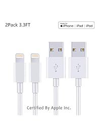 Apple iPhone iPad Charging Charger Cord Lightning to USB Cable[Apple MFi Certified] Compatible iPhone X 8 7 6s 6 plus 5s 5c SE,iPad Pro Air Mini,iPod Touch(White 1M 3.3FT) Original Certified (2 Pack)