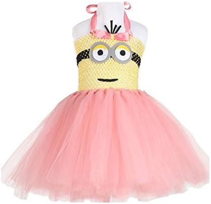 Little Little Smile Girls Summer Minions Handmade Birthday Party Tutu Dress (3y, pink)