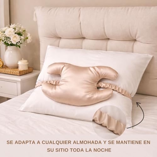 L' UNĒ NightSkin™ Almohada Antiarrugas Facial Portátil – Almohada Dormir de Lado – Topper de Satén Suave –Almohada Mariposa – Almohada Pequeña Viaje – Reduce la Compresión del Rostro