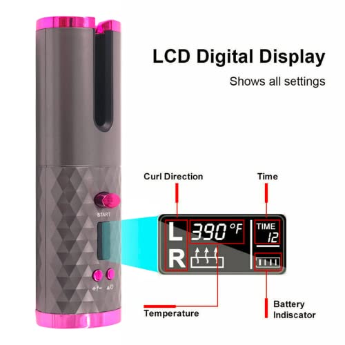 Cordless USB Rechargeable Adjustable Temperatures Anti-Tangle Wave Hair Curler Wand with Timer High Heat Fast Heating Salon Auto Rotating Ceramic Hair Curling for Hair Styling Anytime Anywhere