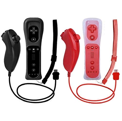 ZeroStory 2 Packs Wireless Controller and Nunchuck Joystick for Nintendo Wii and Wii U Console, Gamepad with Protective Silicone Case and Wrist Strap (Black and Red) - Thumbnail 7