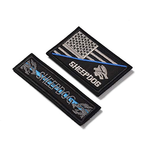 2 Pieces Patches Sheepdog Thin Blue Line, Tactical USA Flag Patch