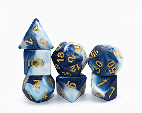 HD Dice DND RPG Polyhedral Dice Set Fit Dungeons and Dragons(D&D) Pathfinder Role Playing Games (Blue White)