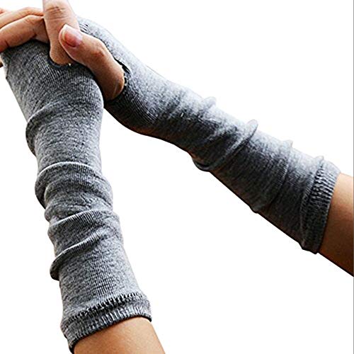 SEADEAR Women's Fashion Solid Color Knitted Long Gloves Fingerless Arm Warmer Gloves Protective Wrist Arm Sleeves(Grey) - Thumbnail 7