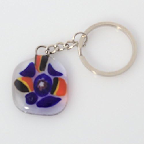 Beautiful handmade Keychain / Glass key ring / Blue-red-yellow & clear base glass / Unique artistic pieces / Art glass