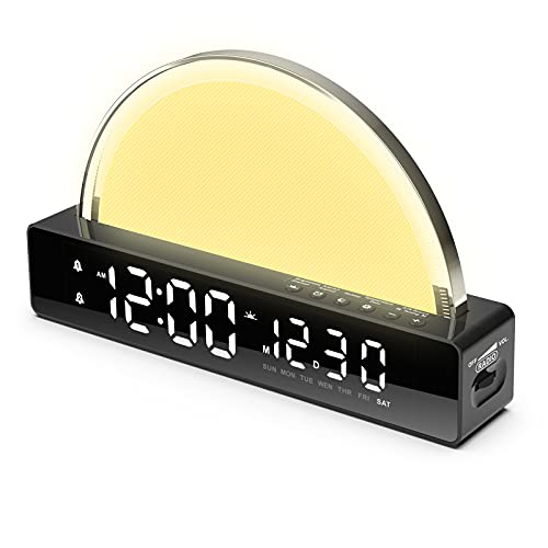 Sunrise Alarm Clock Wake Up Light with FM Radio Simulated Sunrise TouchChanged 5 Color Dynamic