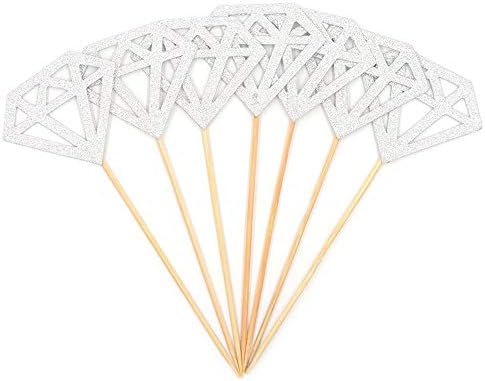 Aimto Glitter Diamond Cupcake Toppers Silver Party Cupcake Decorations for Wedding | Engagement | Bridal Shower | Birthday | Graduation | Baby & Expecting Party Dessert Decorations Topper, Pack of 50