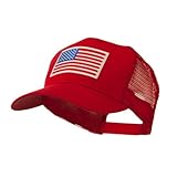 6 Panel Mesh American Flag White Patch Cap - Red OSFM