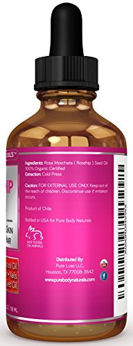 Pure Body Naturals Virgin Rose hip Seed Oil For Face and Skin, 118 ml.