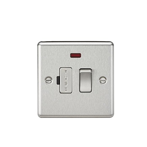13A Switched Fused Spur Unit with Neon - Rounded Edge Brushed Chrome