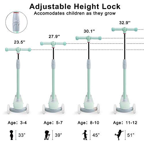 67i Kick Scooter for Kids 3 Wheel Scooter for Toddlers Girls & Boys 4 Adjustable Height Lean to Steer with PU Light Up Wheels for Children from 3 to 14 Years Old (Green)