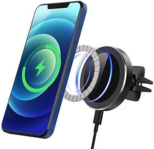QI-EU Magnetic Wireless Car Charger, 15W Car Phone Mount Auto-Clamping Air Vent Holder, Fast Charging Stand for iPhone 12/12 Pro/Pro Max/12 Mini/X/XR/11/11 Pro Max/11 Pro/8 (with Magnet Sticker)