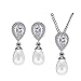 FEDONA 925 Sterling Silver CZ Cream Simulated Pearl Infinity Bridal Necklace Hook Earrings Jewelry Set Clear