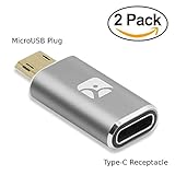MicroUSB 2.0 Male to USB Type-C Female Adapter, Gray, pack of 2