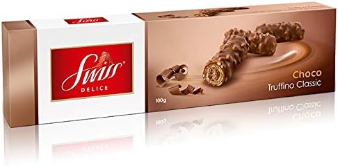 Swiss Delice Choco Truffino Classic - 4 x 100g | Premium Hazelnut Cream Filled Chocolate Wafer Rolls (Import)