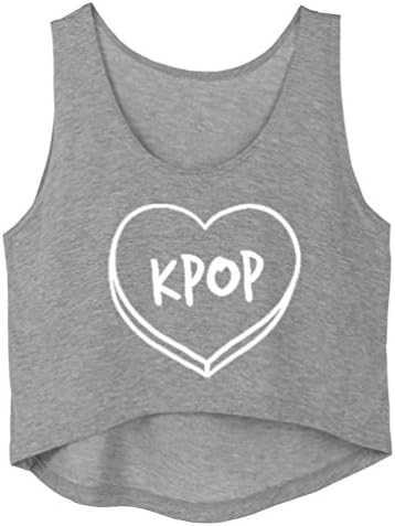 Women Cropped Tank Top Kpop in Heart Letters Printed Sleeveless T Shirt,S