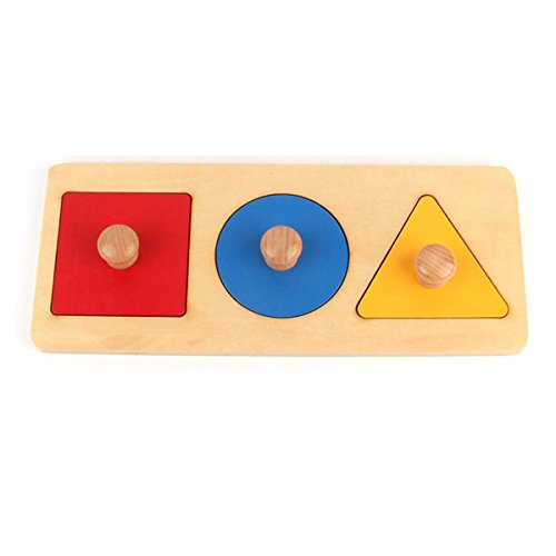 Fly whale Montessori Wooden Puzzle Board Knob Wooden Puzzle Geometric Shape Puzzle Early Education Material Sensorial Toy for Toddler Shape & Color Sorter (3 Pieces)