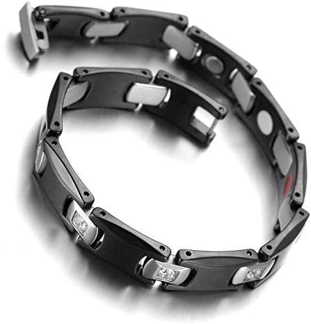 Kstyle Jewelry Tungsten Mens Ladies Bracelet, Bangle, Black and Silver Colour, Crystal, 7.9" KB902, With Gift Bag