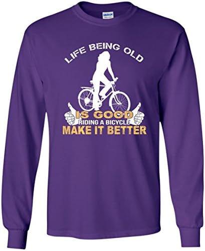 VADOBA Life Being Old Is Good Riding A Bicycle Make It Better For Women Long Sleeve (M,Purple)