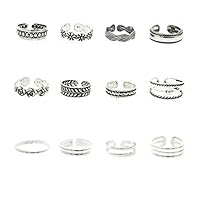 NIKOLay 12 Pcs/Set Circle Open Loop Toe Ring Adjustable Flower Wavy Leaves Beaded Single Layer Double Layer Multi-Layer
