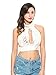 PERSUN Women's Plunge High Neck Lace Backless Bikini Crop Top,White1,Medium