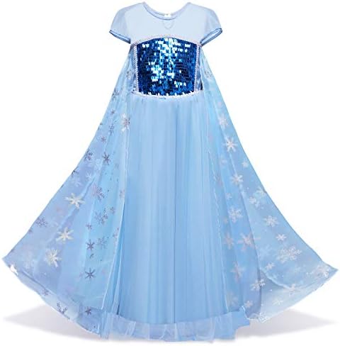 Eshiree Girls Sequin Princess Elsa Costume Halloween Snow Queen Dress up
