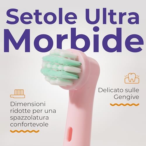 Testine Oral B Bambini Compatibili | Confezione da 4 Testine Compatibili per Spazzolino Elettrico Oral-B Bambini, Colorate e Divertenti | Morbide e Delicate sulle Gengive | Design Divertente