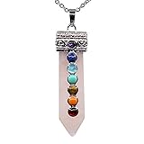 7 Chakra Rose Quartz Pendant Necklace, Healing Point Pendants, 20