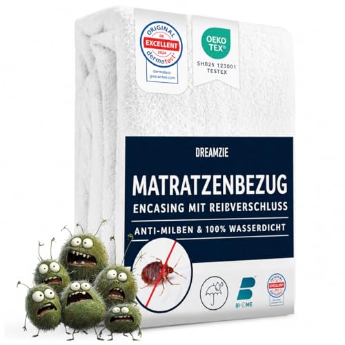 Dreamzie Matratzenbezug 200x200 x8 cm gegen Milben und Bettwanzen - Milbenbezug Matratzen Komplett mit Reißverschluss - Matratzenschoner 200x200 für A