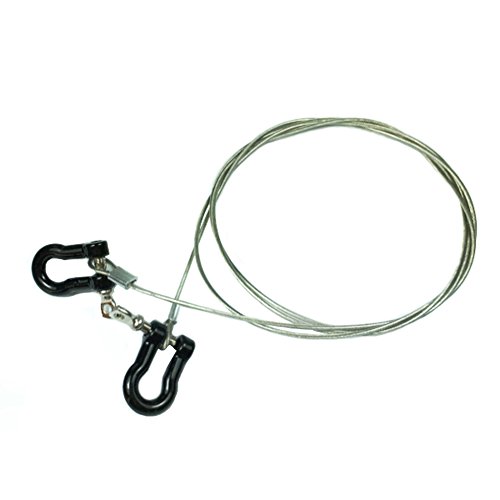 LAFEINA 1/10 RC Rock Crawler Accessory Steel Tow Rope Wire with U Shackles Hook Black for SCX10 Wraith Axial D90