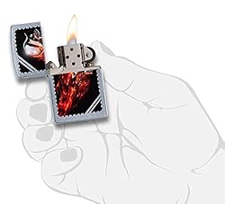 Zippo Skull and Flames Pocket Lighter, Street Chrome