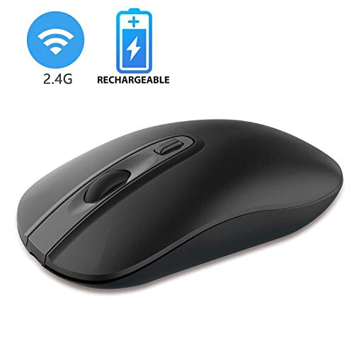 Rechargeable Wireless Mouse for Laptop, Cimetech 2.4G Computer Mouse Cordless Optical Mice, Slim Quiet Wireless Mouse with USB Nano Receiver, 5 Adjustable DPI 2400/2000/1600/1200/800 (Black)