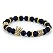 Crown Charm Bracelet with 8mm Black Matte Onyx Stone Beads Suqare Copper Zircon