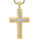 IceCarats 14K Solid Yellow Gold 1/10ct. Diamond Holy Cross Necklace Religious Chain Pendant Jesus Christ Charm